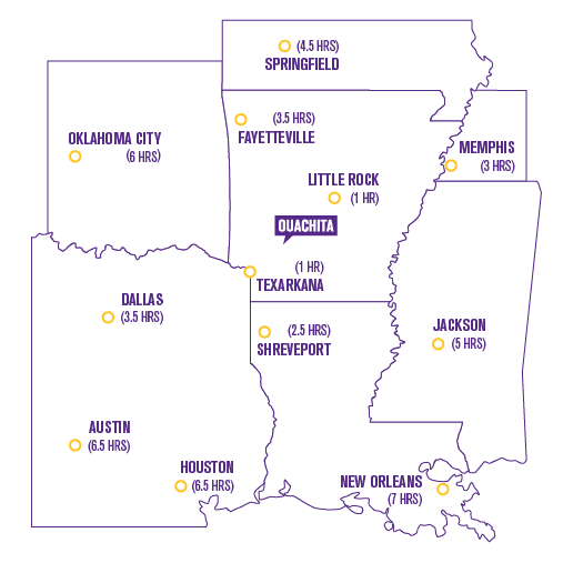 map showing surrounding distances