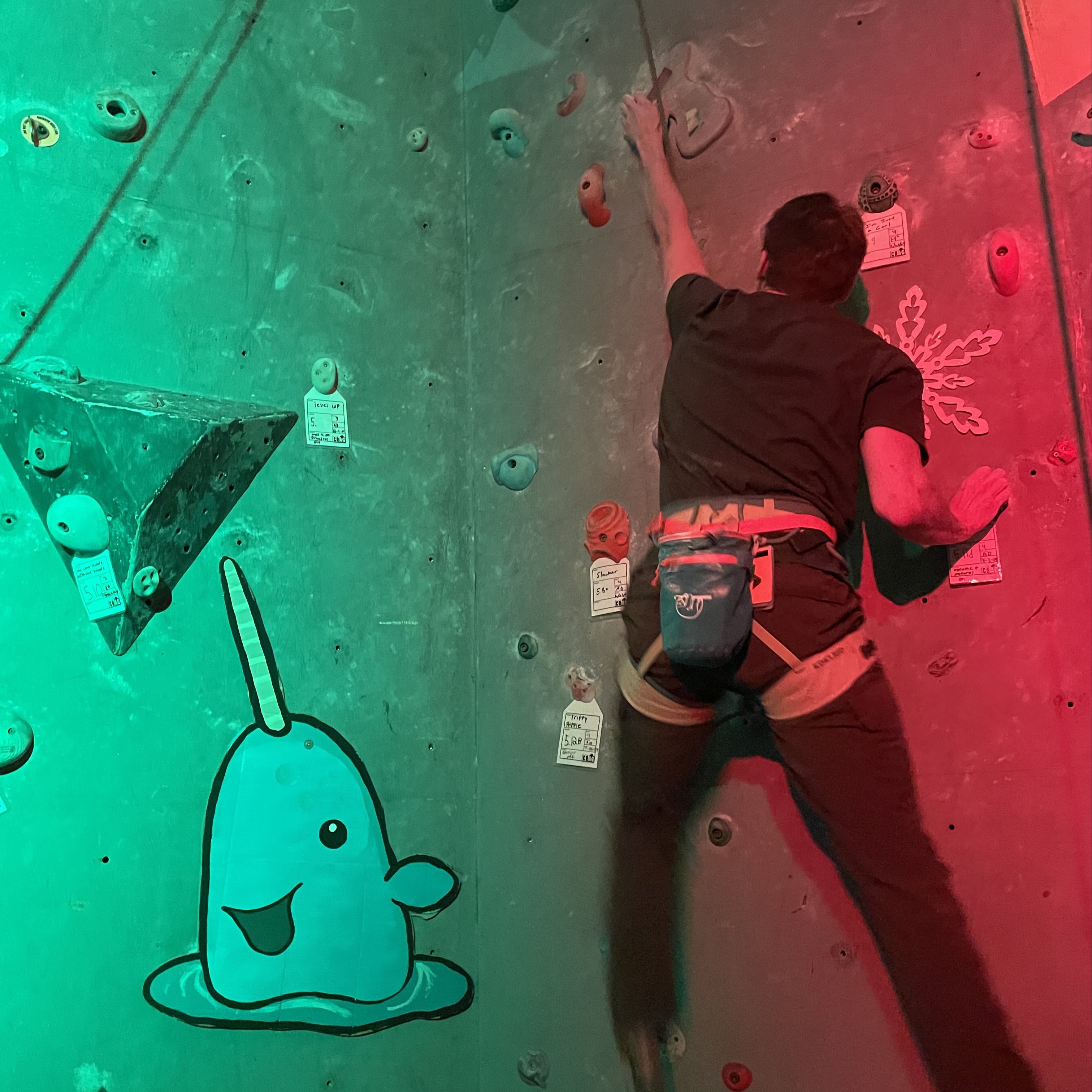 Christmas-themed rock climbing wall